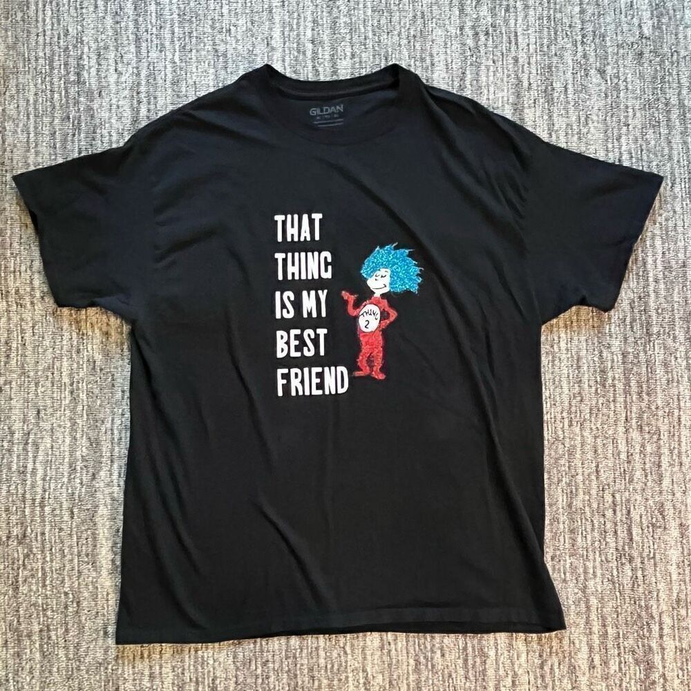 Dr Seuss Men’s Size XL This Thing is my Best Friend T Shirt‎ Black Gildan Brand